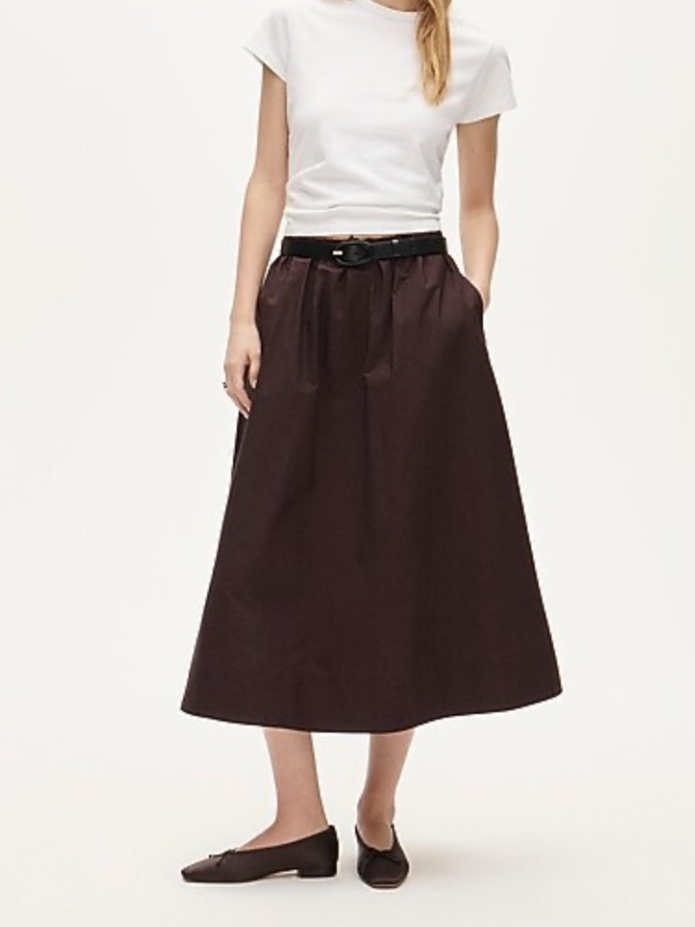 J. Crew Pull-on Midi Length Skirt Cotton Poplin NWOT Size Medium Chocolate Brown